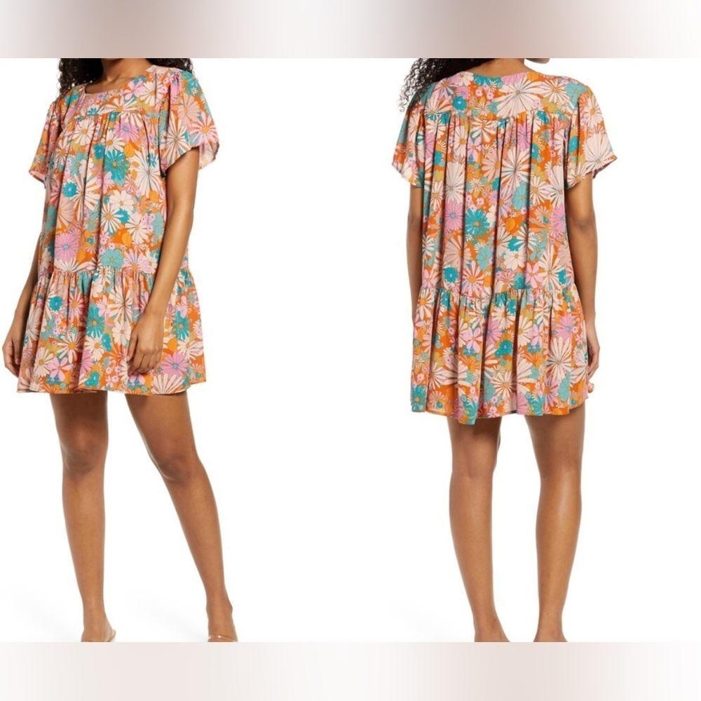 BB Dakota Steve Madden Floral Print Babydoll Style Tiered Ruffle Dress Size L - Picture 6 of 6